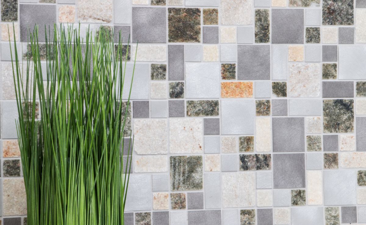 Mosaik Fliese Quarzit Naturstein Aluminium Silber Grau Hellbeige