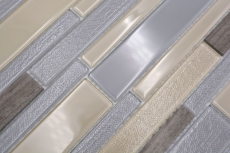 Mosaikfliesen Küchenrückwand beige grau Verbund Glasmosaik Stein grau MOS67-GV24_f