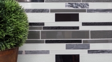 Mosaikfliesen Küchenrückwand grau schwarz Verbund Glasmosaik Stein klar grau MOS67-GV34_f