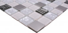 Mosaikfliesen Küchenrückwand selbstklebend Edelstahl weiß Glasmosaik Stahl weiß Glas MOS200-4CM24_f