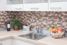 Mosaikfliesen Küchenrückwand selbstklebend Aluminium grau beige Kombination metall Holzoptik MOS200-2322_f