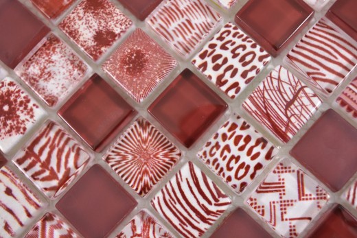 Quadrat Crystal mix red Mosaikfliese Wand Fliesenspiegel Küche Dusche Bad MOS74-1802_f