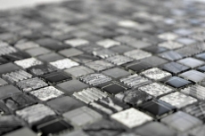 Handmuster Mosaik Fliese Fliesenspiegel Transluzent grau schwarz Glasmosaik Crystal Stein EP grau schwarz silber MOS92-HQ14_m
