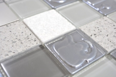Handmuster Quadrat Crystal/Artificial/Stein/Stahl mix Relief grey Mosaikfliese Wand Fliesenspiegel Küche Bad MOS88-0217_m