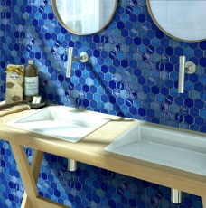 Handmuster Mosaikfliese Keramik Mosaik Hexagonal blau glänzend Küche Wand Bad MOS11K-SAN7_m