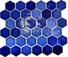 Motif main Carreau de mosaïque Céramique Hexagonal bleu brillant Cuisine Mur Salle de bains MOS11K-SAN7_m