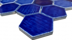 Handmuster Mosaikfliese Keramik Mosaik Hexagonal blau glänzend Küche Wand Bad MOS11K-SAN7_m