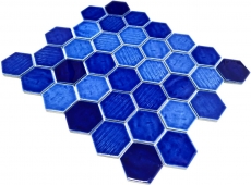 Motif main Carreau de mosaïque Céramique Hexagonal bleu brillant Cuisine Mur Salle de bains MOS11K-SAN7_m