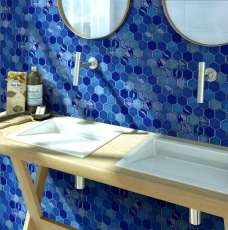 Motif main Carreau de mosaïque Céramique Hexagonal bleu brillant Cuisine Mur Salle de bains MOS11K-SAN7_m