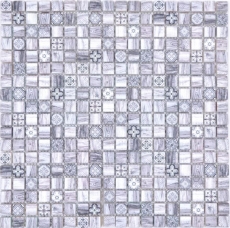 Glasmosaik Mosaikfliese Retro Holz Optik grau Ornament Küchenrückwand MOS78-W09