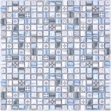 Glasmosaik Mosaikfliese Retro Holz Optik grau pastell blau hell Fliesenspiegel MOS78-W39