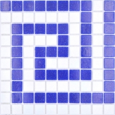 Mosaikfliesen Bordüre Glas weiß dunkelblau papierverklebt Poolmosaik Schwimmbadmosaik MOSMB-BO16P_f