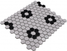 Handmuster Mosaikfliese Keramik Mosaik Hexagonal mix beige schwarz glänzend Fliesenspiegel Bad Küche MOS11A-0113G_m