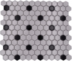 Handmuster Mosaikfliese Keramik Mosaik Hexagonal mix beige schwarz glänzend Küchenrückwand Bad MOS11A-03G01_m