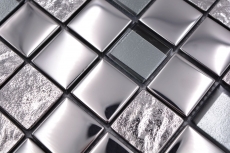 Handmuster Mosaikfliese Glasmosaik Kombi EP silber metall Küche Fliesenspiegel MOS88-XCB5_m