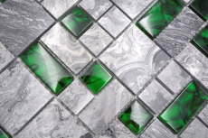 Naturstein Glasmosaik grau mit grün glänzend Wand Boden Küche Bad Dusche - MOS88-0405