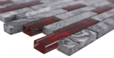 Naturstein Glasmosaik grau mit rot glänzend Wand Küche Bad Dusche - MOS87-0409