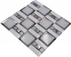 Glasmosaik Mosaikfliese weiss silber glänzend Wand Küche Bad Dusche MOS88-SQ98