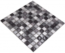 Hand-painted glass mosaic mosaic tile black glossy zebra wall kitchen bathroom shower MOS68-WL24_m