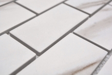 Keramik Mosaikfliese Mauerverband Verbund Calacatta weiß graubraun matt MOS26M-1112
