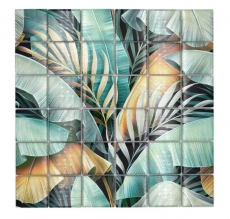 Glasmosaik Mosaikfliese Regenwald Grün Ockergelb Blätter Optik MOS88-Pic07