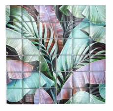 Mosaïque de verre Forêt tropicale Vert Violet Feuilles optiques MOS88-Pic09