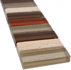 Naturstein Mosaikfliesen Glasmosaik Bordüre beige braun glänzend Wand Boden Küche Bad Dusche - MOS92-BO1110_f