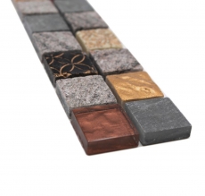 Mosaik Borde Bordüre Glasmosaik Stein mix grauschwarzgold MOS83BOR-0207