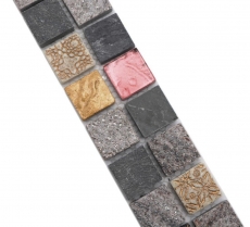 Bordüre Borde Mosaik mix grau/schwarz glänzend Retrooptik Mosaikfliese Küchenwand Fliesenspiegel Bad MOS83BOR-0207_f