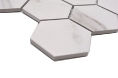 Handmuster Keramik Mosaik Hexagon Calacatta Sechseck weiß graubraun matt MOS11G-0112_m