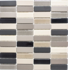 Mosaik Fliese Keramik hellbeige grau Stäbchen unglasiert Glas MOS24-CUSTG61