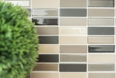Mosaik Fliese Keramik hellbeige grau Stäbchen unglasiert Glas MOS24-CUSTG61