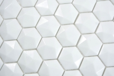 Glasmosaik Hexagonal Sechseckmosaik weiß 3D Mosaikfliesen Wand Fliesenspiegel Küche Bad MOS11-AR01