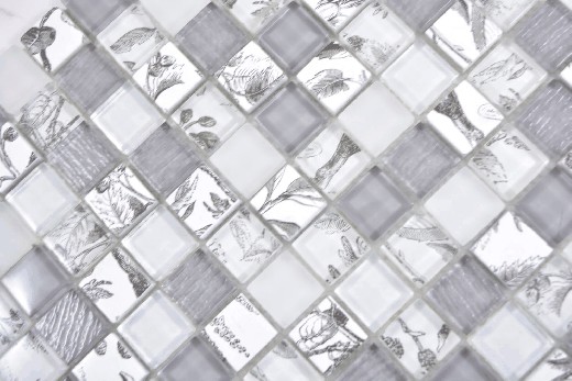 Handmuster Quadrat Crystal mix super white/beach Wand Fliesenspiegel MOS74-2000_m