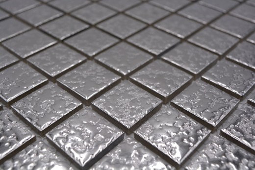 Handmuster Mosaik Fliese Keramik silber gehämmert MOS18-0207_m