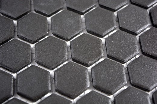 Handmuster Mosaik Fliese Keramik Hexagon schwarz unglasiert MOS11A-0304-R10_m