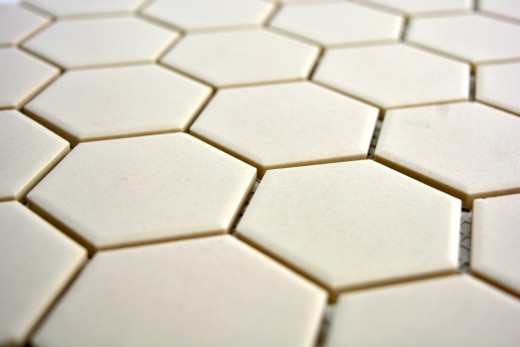 Handmuster Mosaik Fliese Keramik weiß Hexagon hellbeige unglasiert MOS11B-1202-R10_m