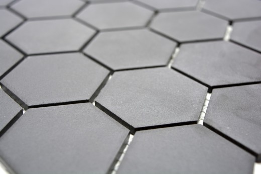 Handmuster Mosaik Fliese Keramik Hexagon schwarz unglasiert MOS11B-0304-R10_m