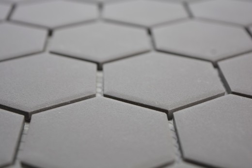 Handmuster Mosaik Fliese Keramik Hexagon dunkelgrau unglasiert MOS11B-0213-R10_m