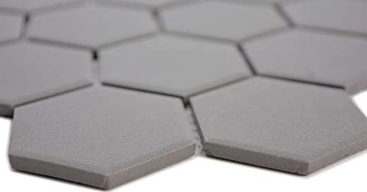 Handmuster Mosaik Fliese Keramik Hexagon dunkelgrau unglasiert MOS11B-0213-R10_m