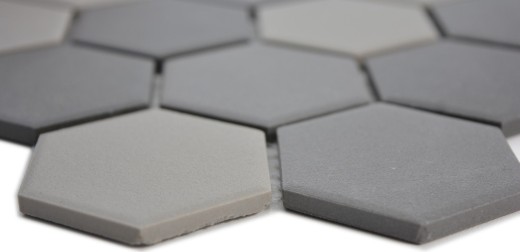 Handmuster Mosaik Fliese Keramik Hexagon grau dunkelgrau schwarz unglasiert MOS11B-2313-R10_m