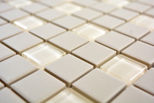 Handmuster Mosaik Fliese Keramik hellbeige unglasiert Glas MOS18-1212-R10_m