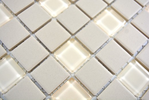 Handmuster Mosaik Fliese Keramik hellbeige unglasiert Glas MOS18-1212-R10_m