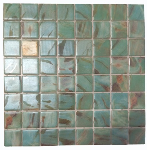 Handmuster Schwimmbadmosaik Poolmosaik Glasmosaik aquamarin Schimmer Grün Türkis grau cream silber Wand Boden Küche Bad Dusche - MOS220-71383U_m