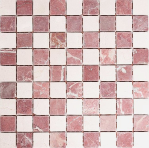 Handmuster Mosaik Fliese Marmor Naturstein creme beige rot Random MOS42-1004_m