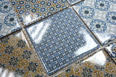 Retro Vintage Mosaik Fliesenspiegel Küchenrückwand weiß blau orange grau Fliesenspiegel Patchwork - MOS22B-1404
