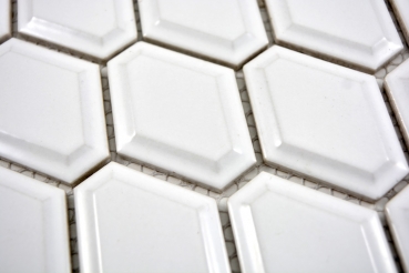 Retro 3D Mosaik Fliese Keramik Diamant Metro weiß glänzend Fliesenspiegel Küche MOS13MD-0101
