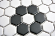 Hexagonale Sechseck Mosaik Fliese Keramik schwarz weiß matt Fliesenspiegel Küche Wandfliese Badfliese WC - MOS11A-0103