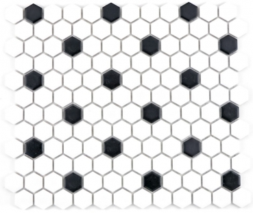 Mosaikfliesen Keramik Hexagon schwarz weiß matt Fliesenspiegel Küche MOS11A-0301_f | 10 Mosaikmatten