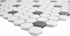 Hexagonale Sechseck Mosaik Fliese Keramik schwarz weiß matt Fliesenspiegel Küche Wandverblender Badfliese WC - MOS11A-0301